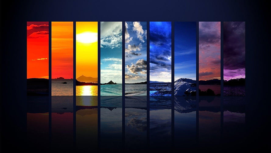 Colorful Sky Gradient Panels Over Calm Water Reflection HD wallpaper
