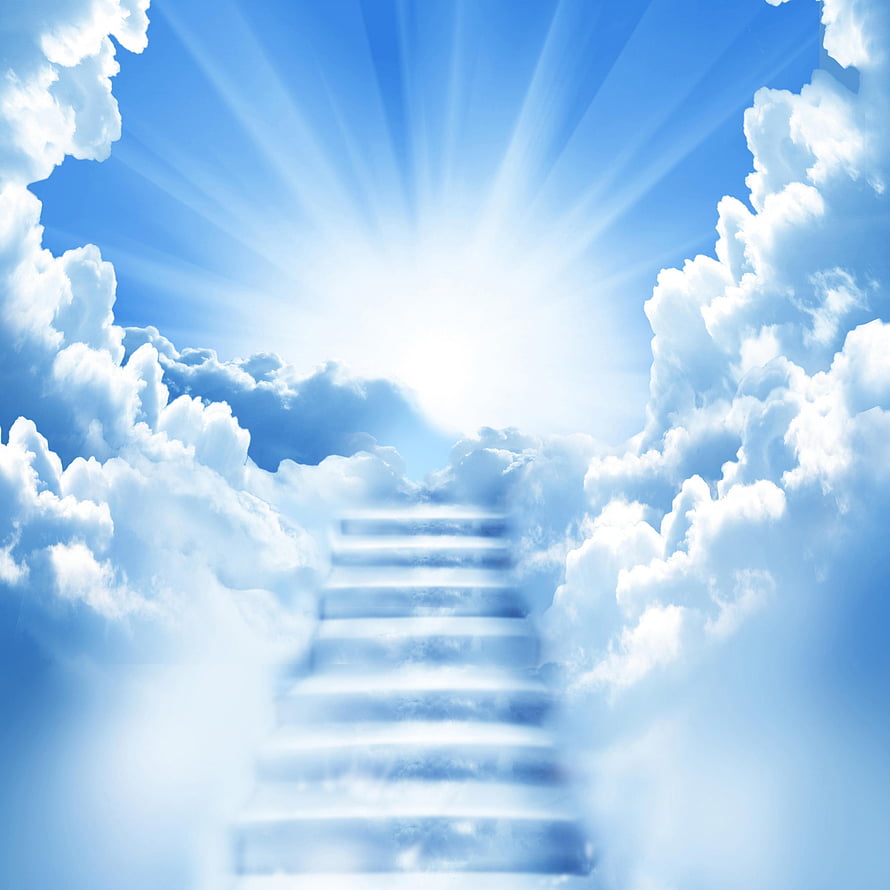 Stairway to Heaven: Ethereal Cloud Stairs Leading to Divine Light and Radiant Sky HD wallpaper