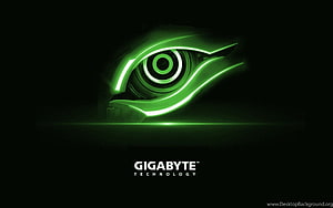 Gigabyte Technology Green Eye Logo on Dark Background HD wallpaper