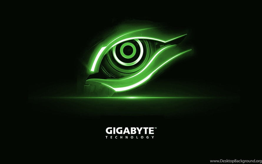 Gigabyte Technology Green Eye Logo on Dark Background HD wallpaper