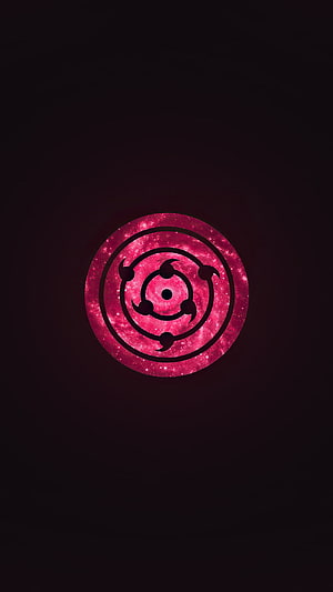 Glowing Pink Rinnegan Eye Symbol on Dark Background HD phone wallpaper