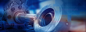 Industrial Hydraulic Cylinder Close-Up with Blue Digital Overlay HD wallpaper
