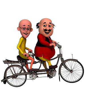 Motu Patlu Riding a Tandem Bicycle in 3D Cartoon Style HD phone wallpaper