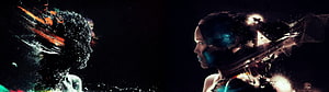 Abstract Digital Art of Two Profiles Dissolving Into Cosmic Particles and Glitch Effects HD wallpaper
