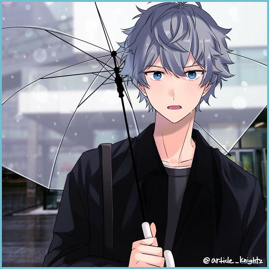 Gray-Haired Anime Boy Holding Transparent Umbrella in Rain HD phone wallpaper