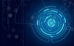 Futuristic Blue Digital Interface with Binary Code and Hexagonal Network Patterns HD wallpaper