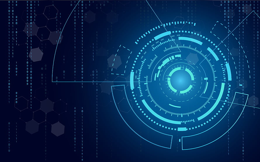Futuristic Blue Digital Interface with Binary Code and Hexagonal Network Patterns HD wallpaper