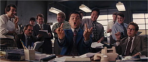 The Wolf of Wall Street Office Scene with Leonardo DiCaprio and Cast HD wallpaper