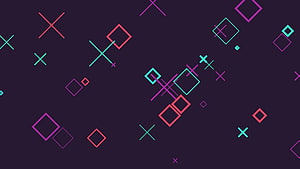 Neon Geometric Shapes on Dark Purple Background with Minimalist Abstract Design HD wallpaper