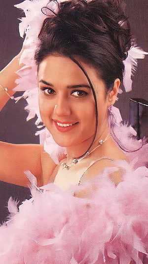 Preity Zinta Vintage Portrait in Pink Feathered Costume HD phone wallpaper