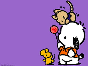 Pochacco and Friends in a Playful Sanrio Cartoon Illustration HD wallpaper