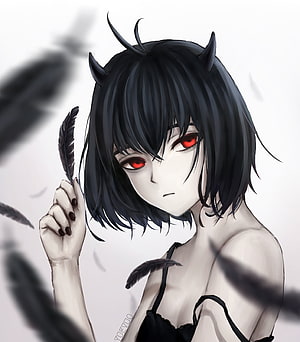 Nero from Black Clover anime illustration with red eyes and black feathers HD phone wallpaper
