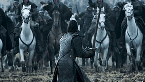 Jon Snow Confronting Cavalry Charge in Game of Thrones Battle of the Bastards HD wallpaper