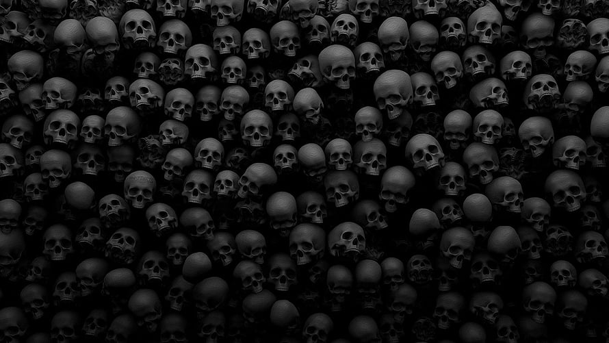 Dense Pattern of Human Skulls on Black Background for Dark Aesthetic HD wallpaper