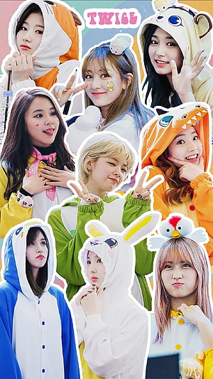 TWICE Members in Colorful Animal Onesies and Kawaii Costumes HD phone wallpaper