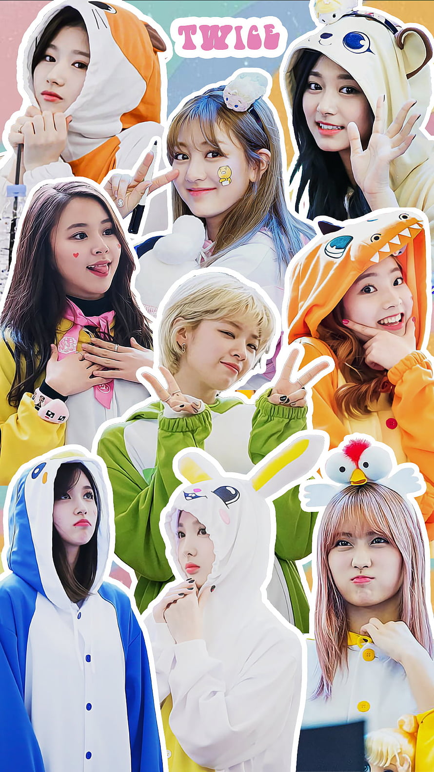 TWICE Members in Colorful Animal Onesies and Kawaii Costumes HD phone wallpaper