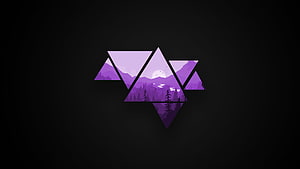 Geometric Purple Mountain Landscape in Triangular Frames on Black Background HD wallpaper