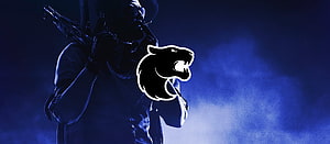 FURIA Esports Team Logo With Silhouetted Soldier Holding Rifle In Blue Haze HD wallpaper