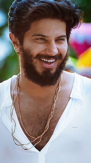 Dulquer Salman Smiling Portrait in White Shirt with Gold Necklace, Charlie, dulquer salman, malayalam actor HD phone wallpaper