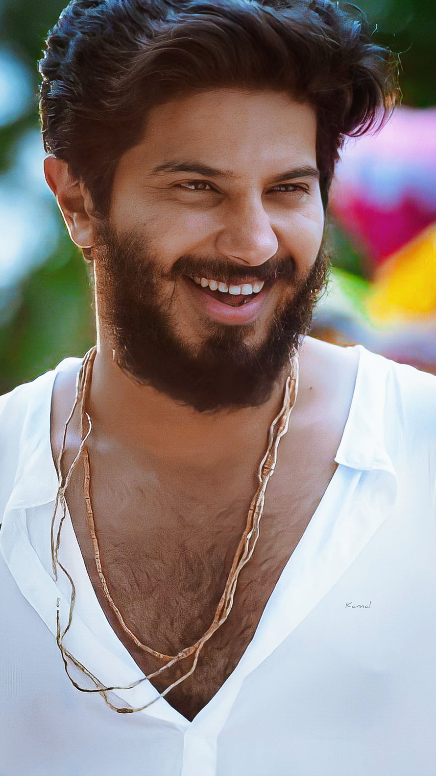 Dulquer Salman Smiling Portrait in White Shirt with Gold Necklace, Charlie, dulquer salman, malayalam actor HD phone wallpaper