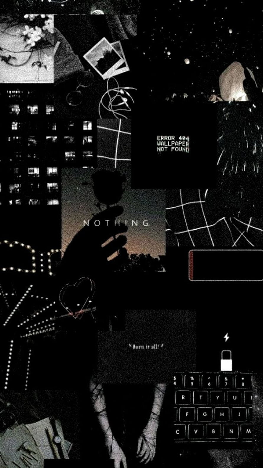 Dark Vintage Aesthetic Collage with Glitch Text and Retro Keyboard Elements HD phone wallpaper