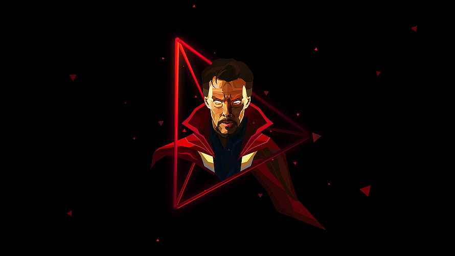 Doctor Strange Geometric Portrait with Glowing Red Triangle and Dark Background HD wallpaper