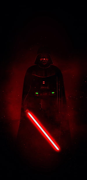 Darth Vader Holding Red Lightsaber in Dark Cinematic Star Wars Illustration HD phone wallpaper