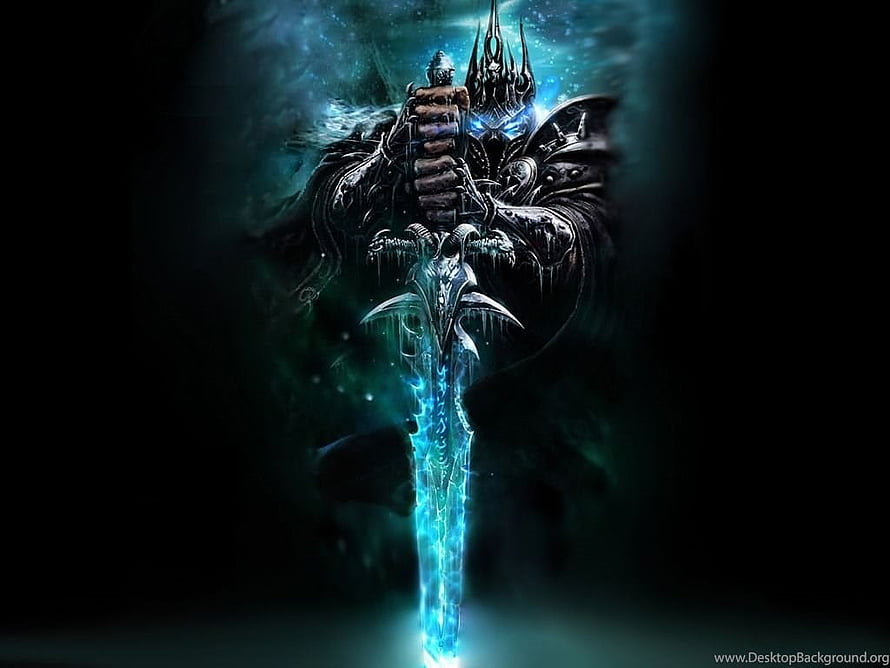 Lich King Arthas Holding Frostmourne in Dark Fantasy Art HD wallpaper