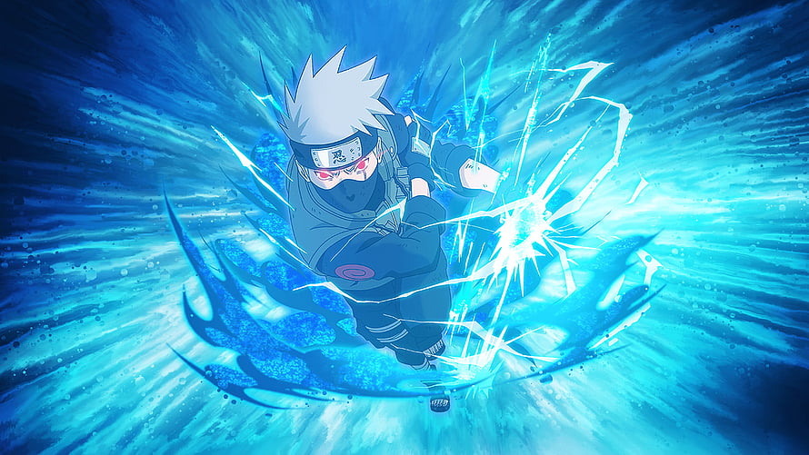 Kakashi Hatake in Dynamic Blue Chakra Burst Anime Action Scene HD wallpaper