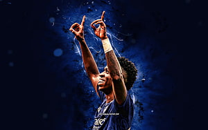 Vinicius Junior Real Madrid Celebration Wallpaper with Blue Neon Effects HD wallpaper