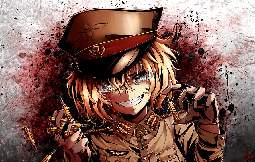 Tanya Degurechaff from Youjo Senki in Military Uniform Holding Bullets HD wallpaper