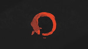 Red Koi Fish Enso Circle Minimalist Japanese Zen Art on Black Background HD wallpaper