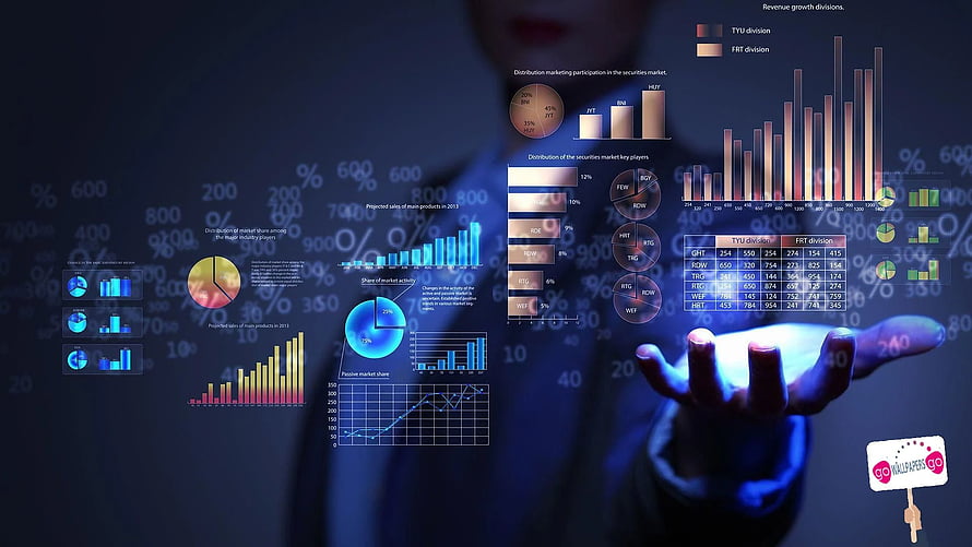 Business Analyst Presenting Financial Data Dashboard with Charts and Graphs HD wallpaper