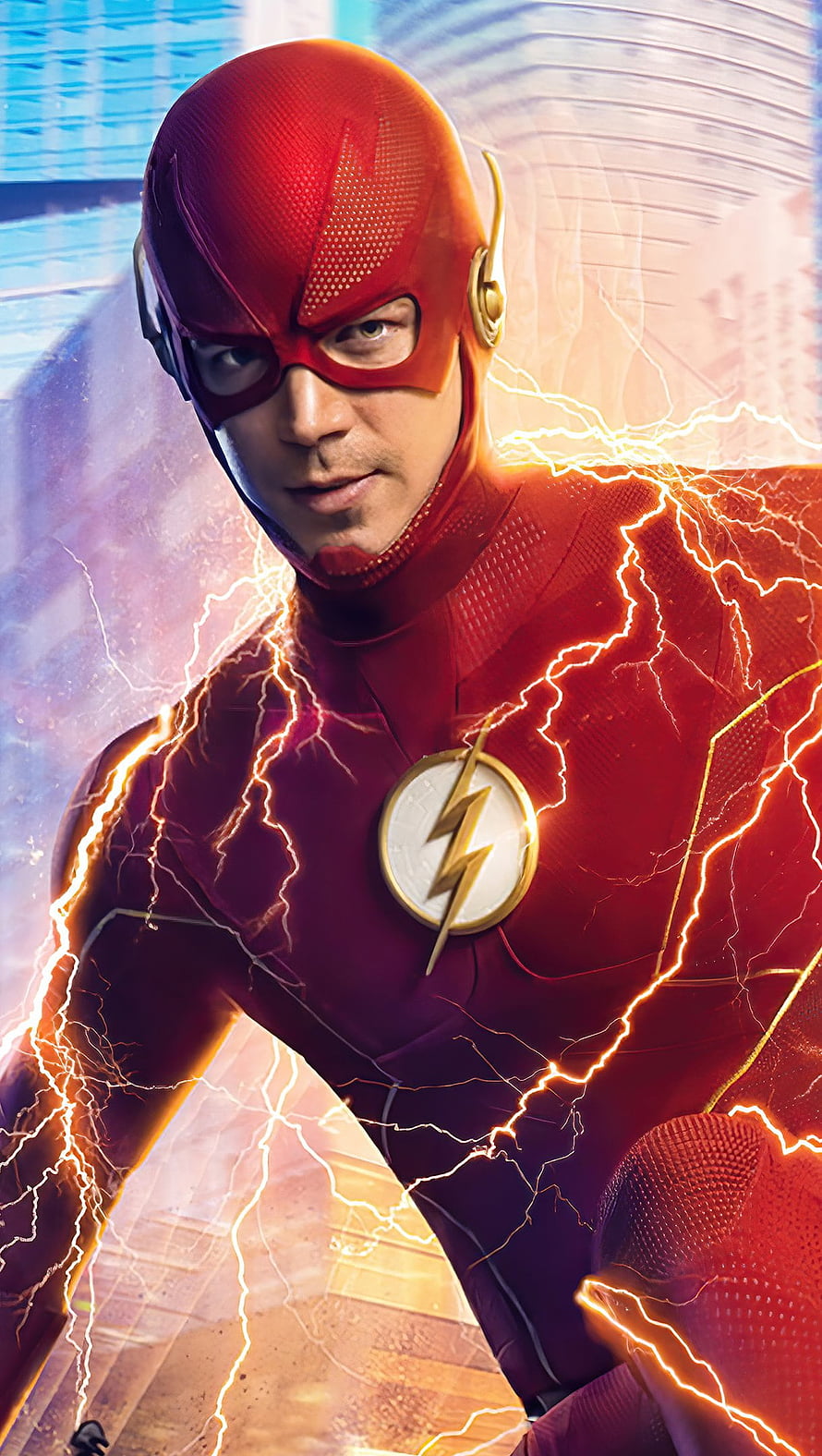 The Flash Superhero in Red Suit Surrounded by Electric Lightning and Speed Energy HD phone wallpaper