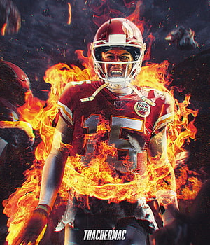 Patrick Mahomes Kansas City Chiefs Football Player Enveloped in Dramatic Flames HD phone wallpaper