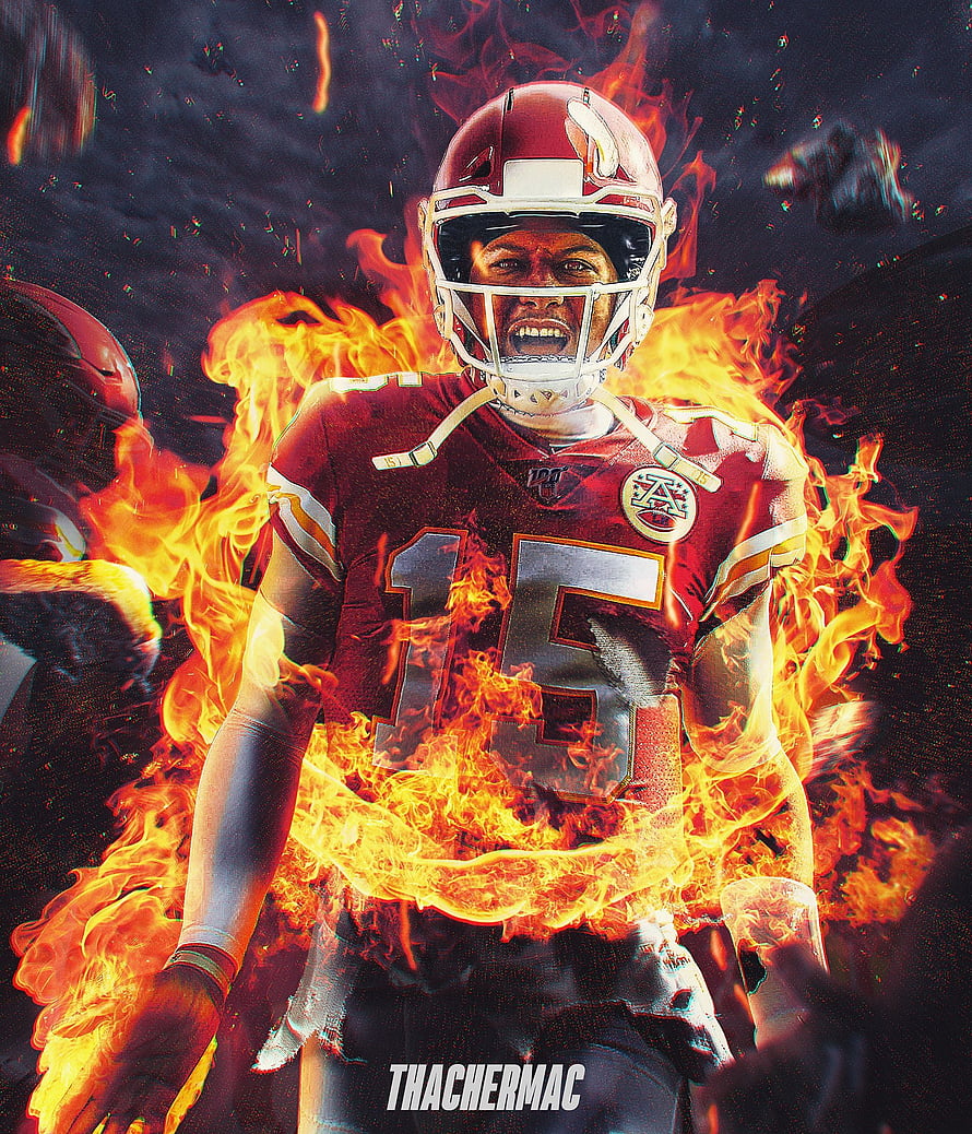 Patrick Mahomes Kansas City Chiefs Football Player Enveloped in Dramatic Flames HD phone wallpaper
