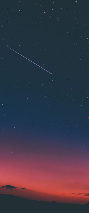 Shooting Star Over Mountain Silhouette at Twilight with Starry Night Sky HD phone wallpaper