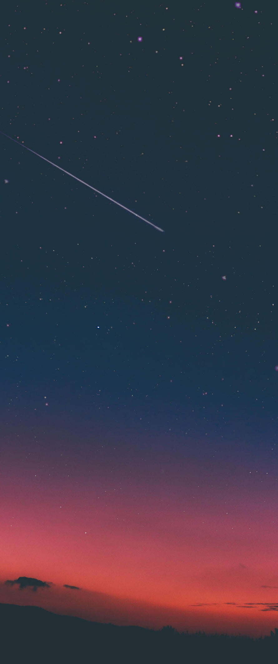 Shooting Star Over Mountain Silhouette at Twilight with Starry Night Sky HD phone wallpaper
