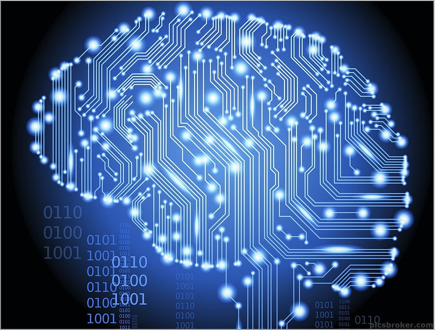 Glowing Blue Circuit Board Human Brain with Binary Code Digital Technology Concept HD wallpaper