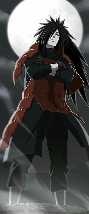 Madara Uchiha in Edo Tensei Form Standing Under a Full Moon HD phone wallpaper