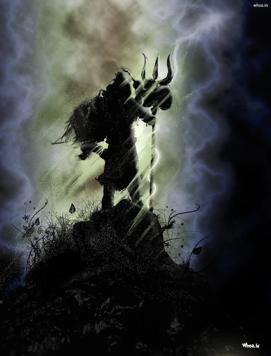 Lord Shiva Dark Silhouette with Trident Amidst Lightning Storm HD phone wallpaper