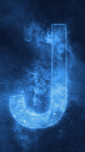 Glowing Blue Letter J With Cosmic Smoke And Starry Night Sky Background HD phone wallpaper