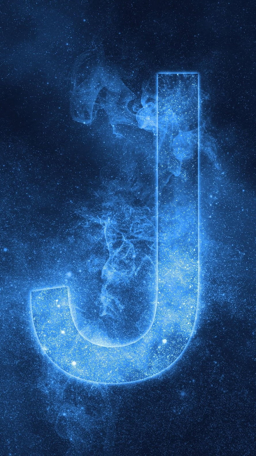 Glowing Blue Letter J With Cosmic Smoke And Starry Night Sky Background HD phone wallpaper