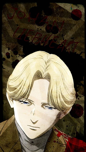 Johan Liebert Anime Portrait with Dark Splatter Background HD phone wallpaper