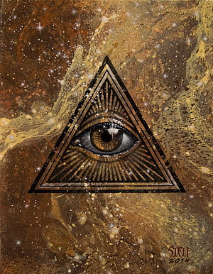 All-Seeing Eye Pyramid Symbol on a Cosmic Gold and Brown Nebula Background HD phone wallpaper