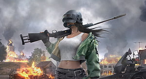 PUBG Female Soldier with Sniper Rifle in War Zone HD wallpaper