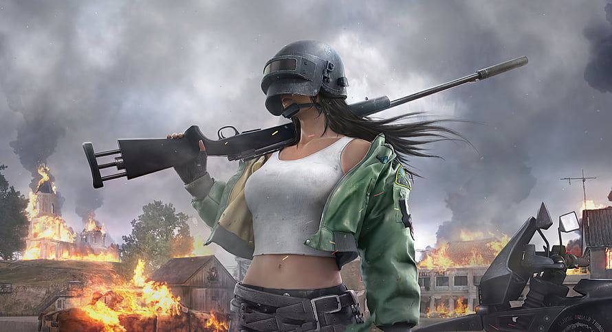 PUBG Female Soldier with Sniper Rifle in War Zone HD wallpaper