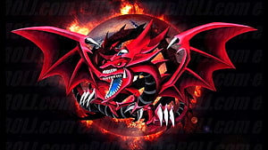 Slifer the Sky Dragon from Yu-Gi-Oh! Roaring with Fiery Wings and Dark Energy HD wallpaper