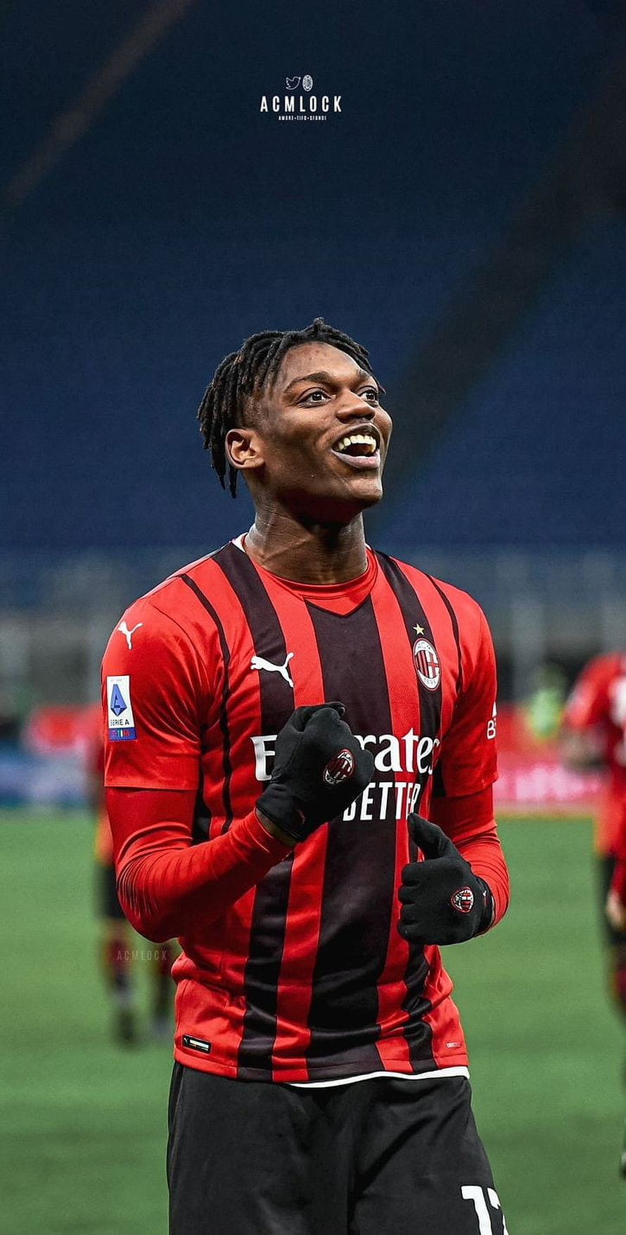 Rafael Leao Celebrating in AC Milan Home Kit on the Pitch HD phone wallpaper
