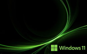 Windows 11 Abstract Green Light Streaks on Black Background HD wallpaper